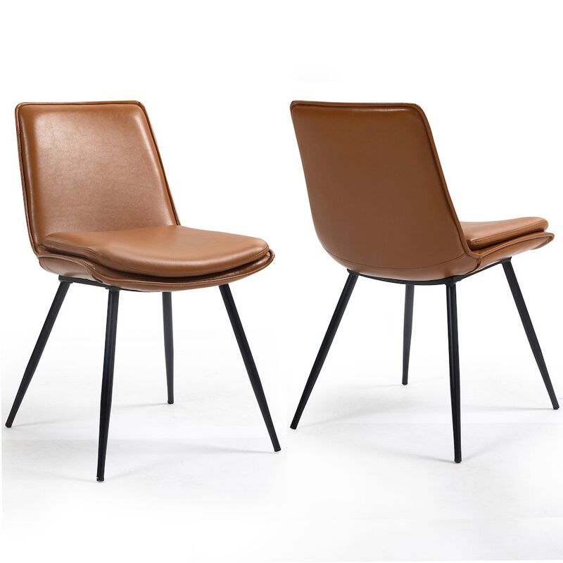 Glamour Home Set of 2 Avalon Cappuccino Faux Leather Dining Chair with Black Metal Legs