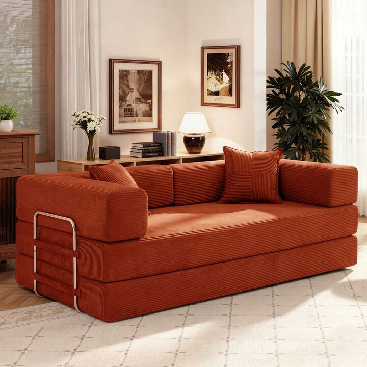 78" Convertible Corduroy Sofa Bed, 5-in-1 Folding Futon Couch, Boneless Sleeper for Living Room