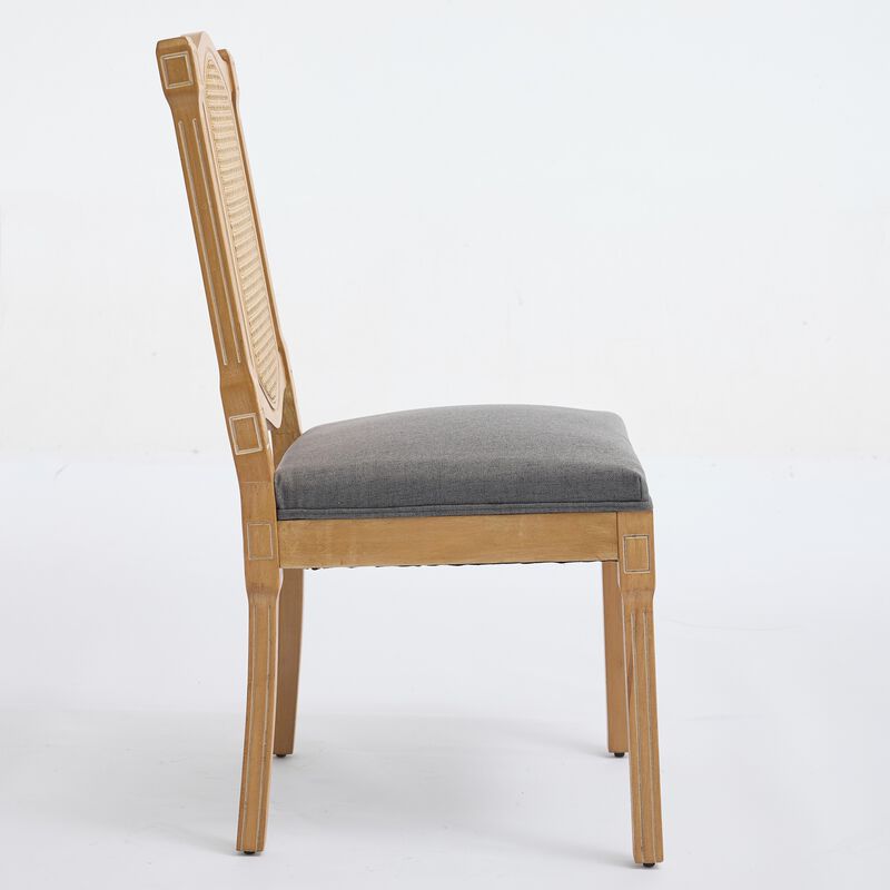 Set of 2 Solid Wood Rattan-Back Dining Chair, Matte Linen Cushion with High-Resilience Foam image number 7