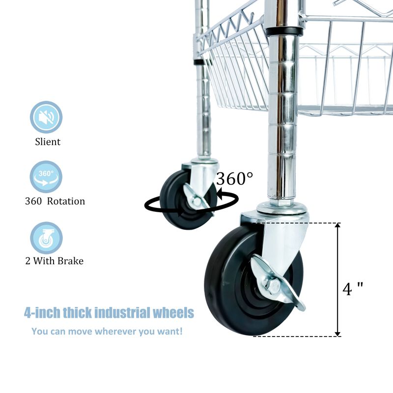 ELEMENT ACE Heavy Duty 3 Tier Rolling Utility Cart with Wheels, Handle Bar and Shelf Liners, Multi-Purpose Storage Solution for Kitchen, Restaurant, Garage and Office image number 2