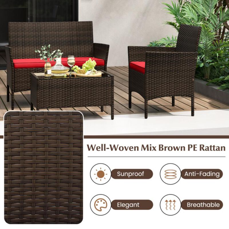 Hivvago 4 Piece Patio Rattan Conversation Set with Cozy Seat Cushions