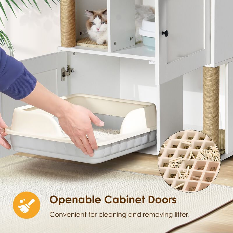 Double Cat Litter Box Enclouse,Cat Litter Cabinet,Double Litter Box Enclosure with Shelve image number 5