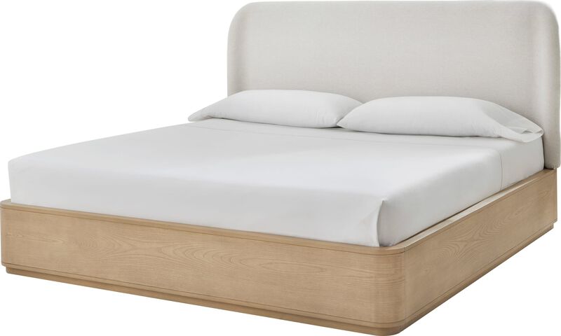 Penny Upholstered Platform Bed in Buff Cream Ash and Oatmeal Linen