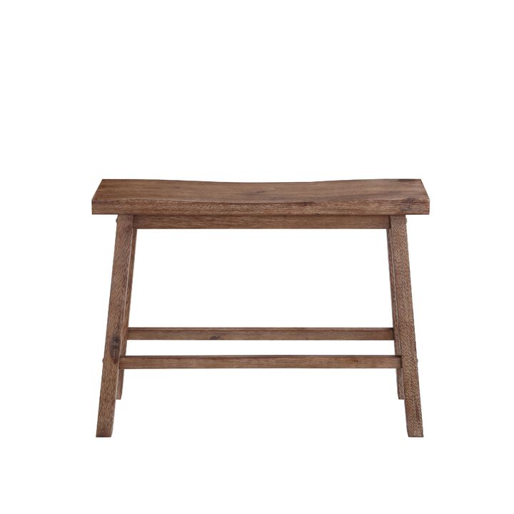 Saddle Seat Wooden Bench with Canted Frame, Oak Brown- Benzara