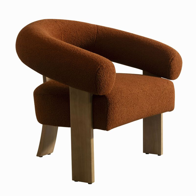 Cid Nico 35 Inch Accent Chair, Rust Brown Polyester, Flat Wood 3 Legs