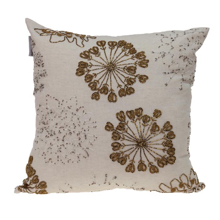 18" Beige and Copper Transitional Floral Throw Pillow