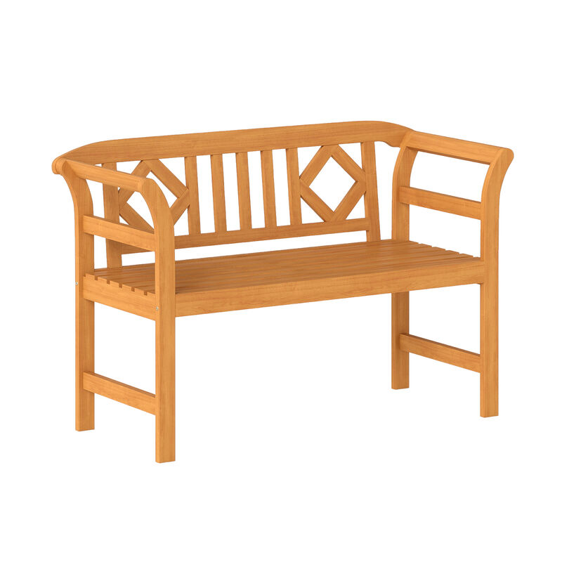 Outdoor Acacia Wood 2-Person Loveseat with Backrest and Armrests for Porch-Natural