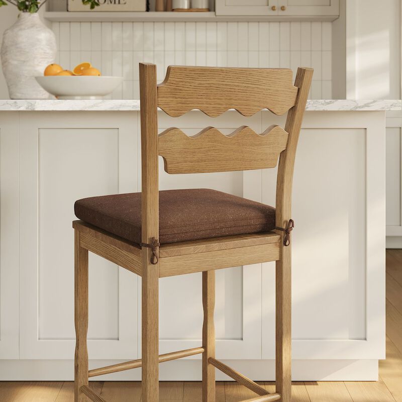 Jax Oak Wood Bar Stool With Wavy Razor Back and Cushion image number 9