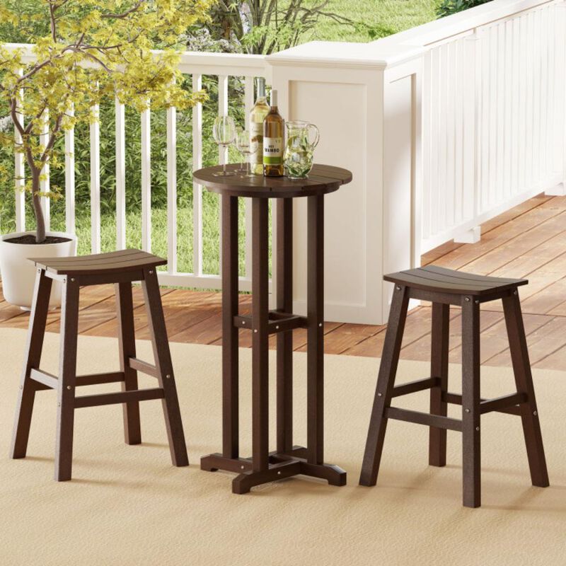 Hivvago Round Bar Table Patio HDPE Bar Height Dining Table with Slatted Tabletop