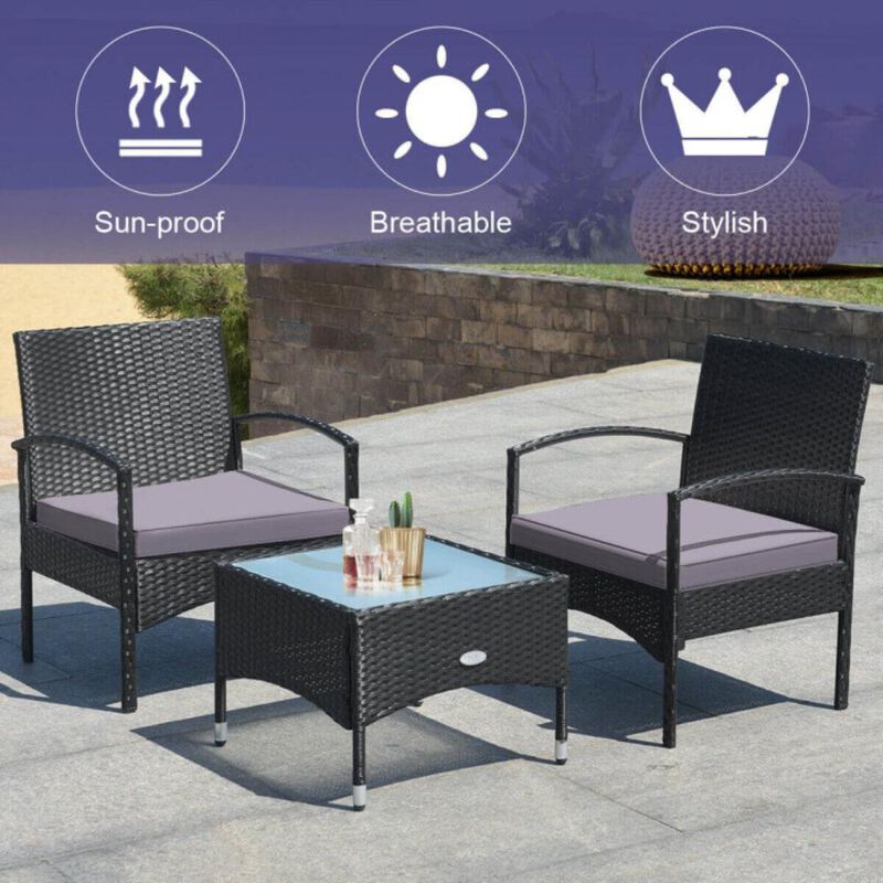 Hivvago 3 Pieces Patio Wicker Rattan Furniture Set with Cushions for Lawn Backyard