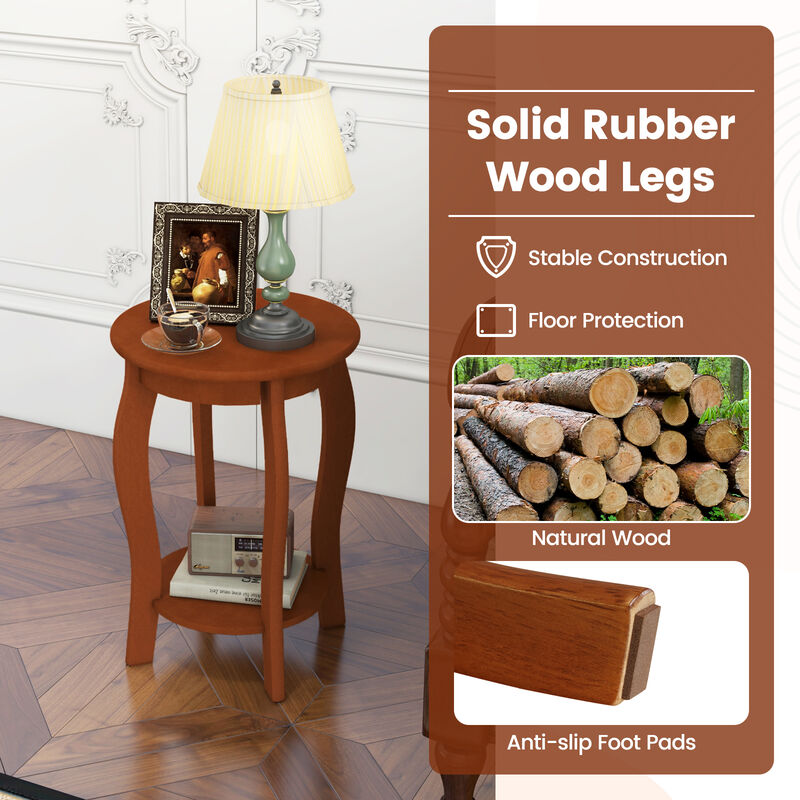 Set of 2 Round End Tables with 2-Tier Storage Shelf for Living Room or Bedroom