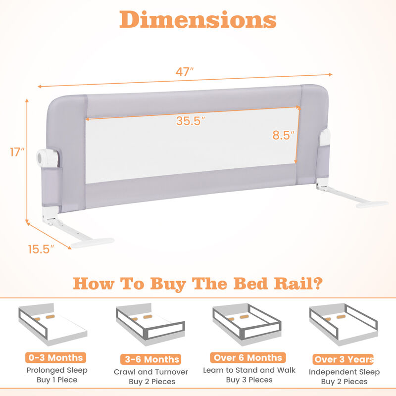 Foldable Baby Bed Guard Rail with Swing Down Design for Bedroom image number 2