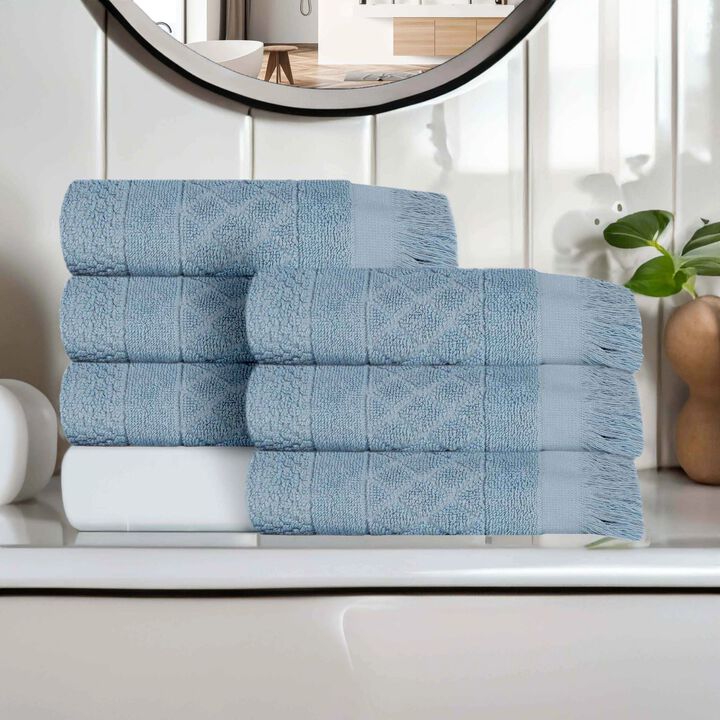 Absorbent Cotton Hand Towels Set of 6 with Geometric Jacquard Design