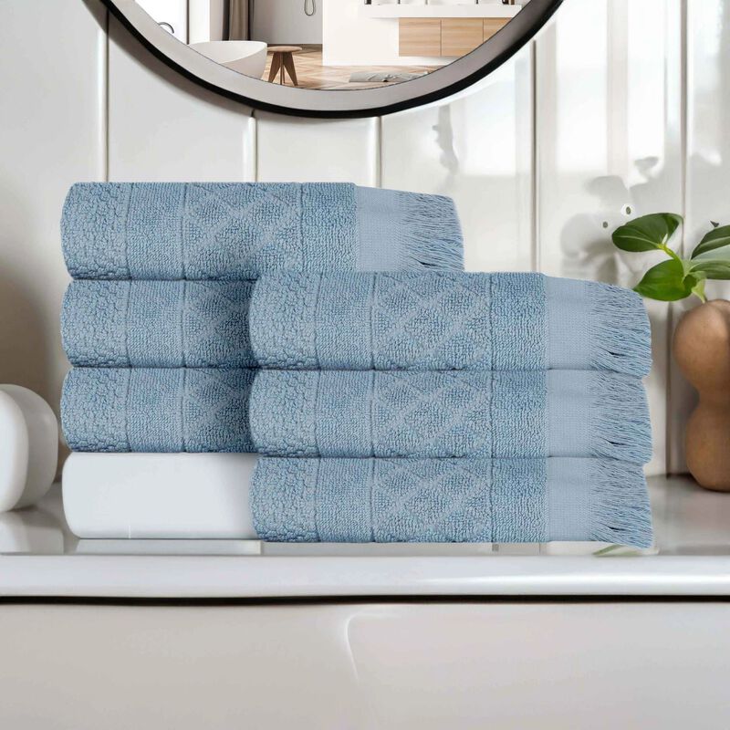Absorbent Cotton Hand Towels Set of 6 with Geometric Jacquard Design image number 1