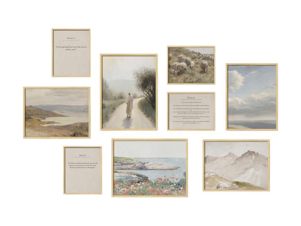 Framed Christian Wall Art Set 9 Piece Scripture Canvas Decor for Living RoomHome