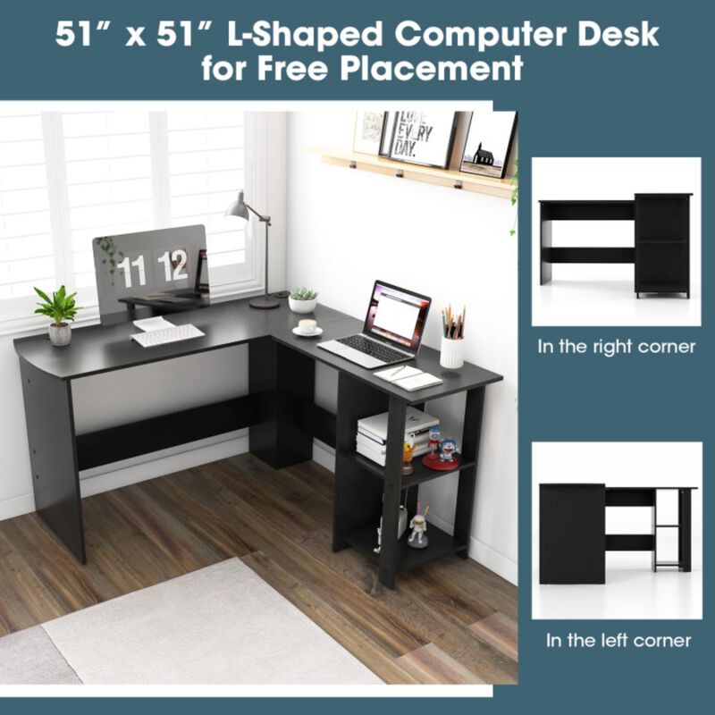 Hivvago Modern L-Shaped Computer Desk with Shelves