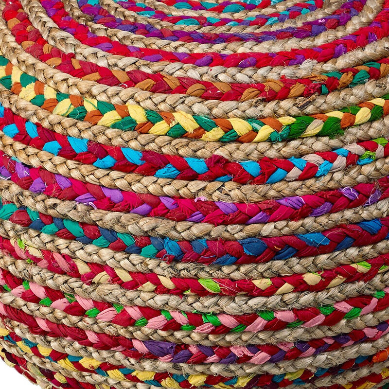 Round Striped Cotton Blend Pouf – Ottoman Accent Seat for Bedroom or Study