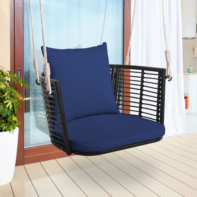 Mondawe Porch Swing Patio Hanging Rattan Chair with Zippered Cushions and Rope