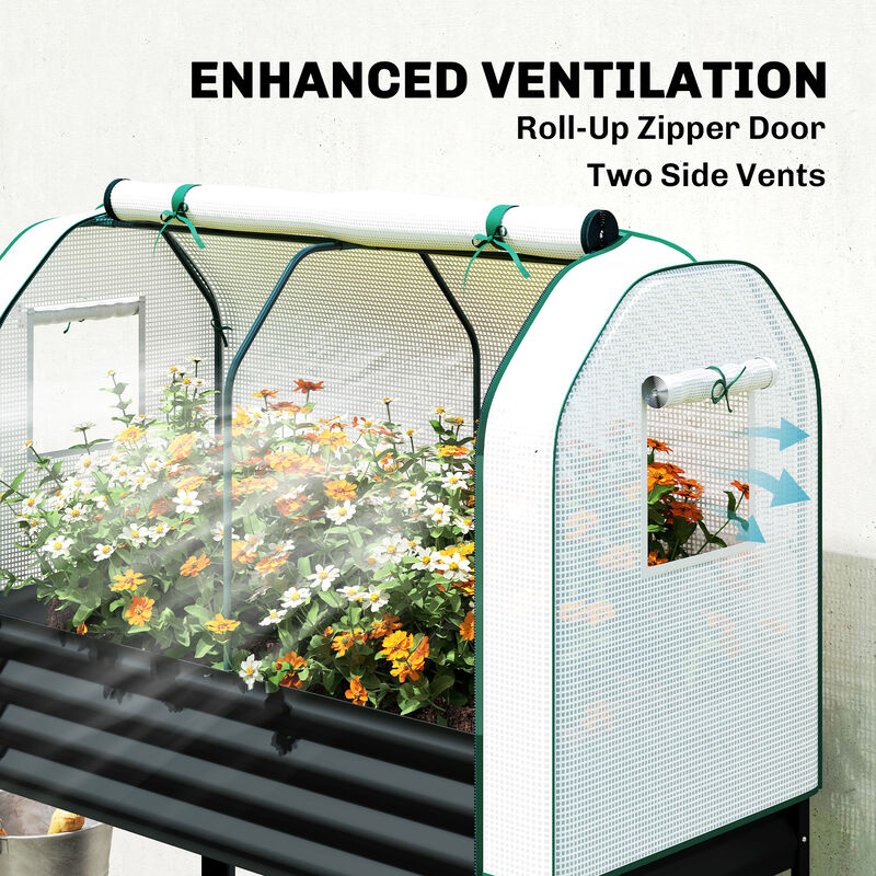 Hivvago Metal Raised Planter with Greenhouse Cover and Shelf image number 4