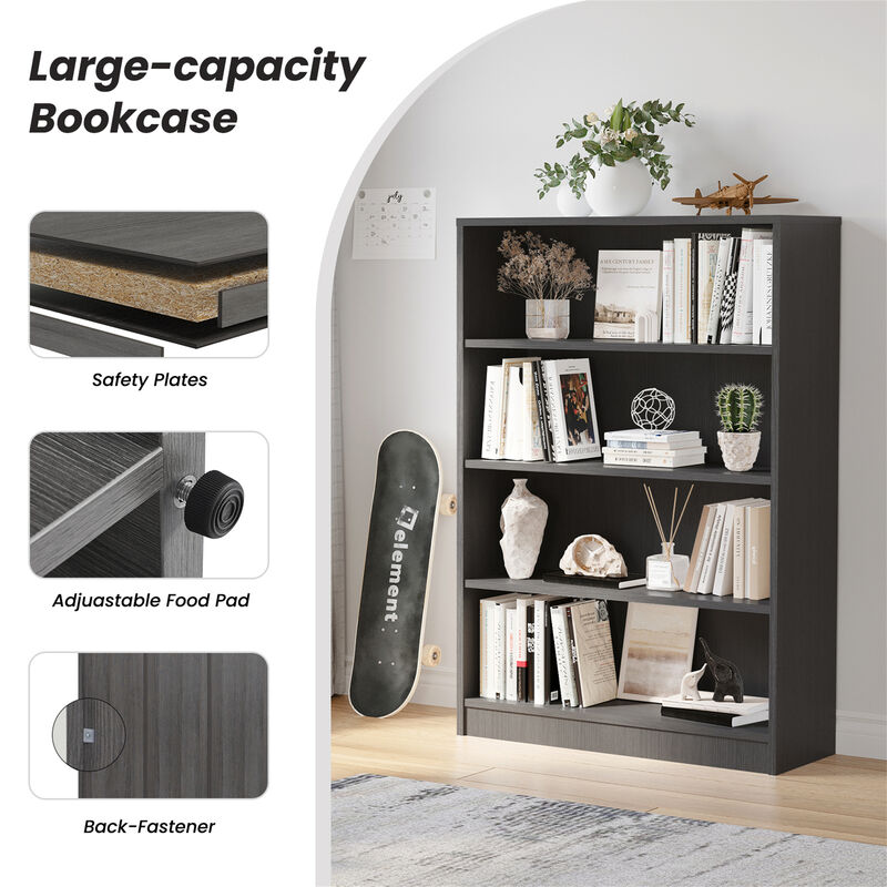 Modern Wood 4 Shelf Office Bookcase Bookshelf for Living Room image number 2