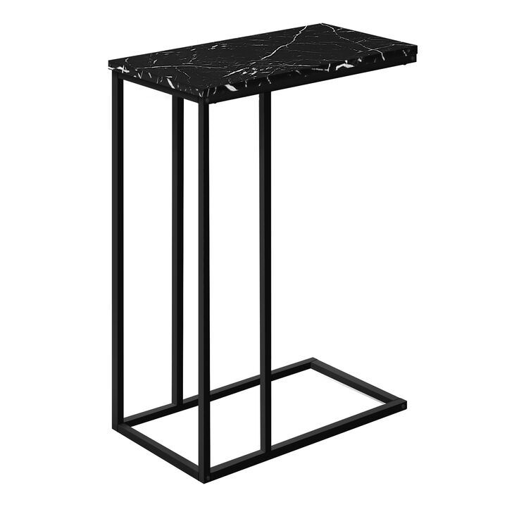 Monarch Specialties I 3763 Accent Table, C-shaped, End, Side, Snack, Living Room, Bedroom, Metal, Laminate, Black Marble Look, Contemporary, Modern