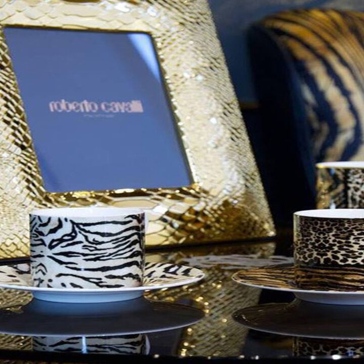 Coffee Cup & Saucer ZEBRAGE Set of 2 in Luxury Box  diam. 2.3", H 2.5", Cap. 4 oz, Saucer diam. 4.75"