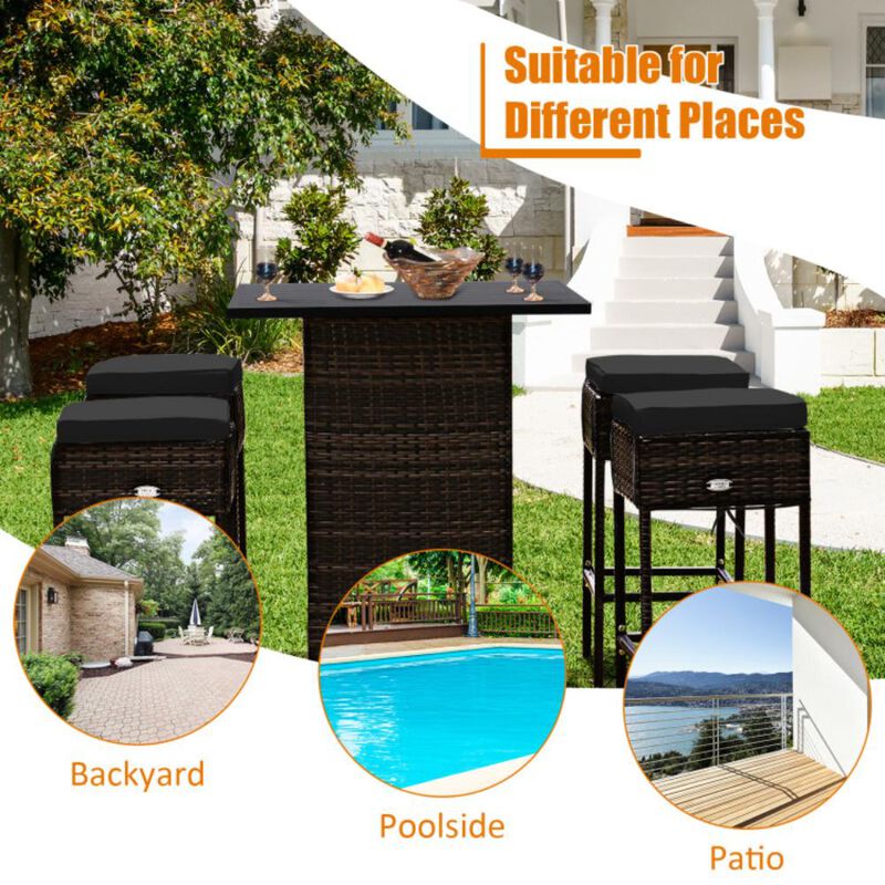 Hivvago 5 Pieces Patio Rattan Bar Furniture Set with Cushions and Hidden Storage Shelf