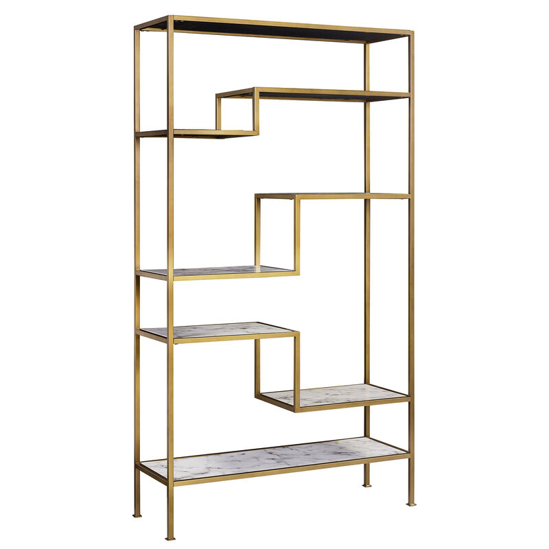 Marmo Modern Marble-Look 5-Tier Display Shelf, Marble/Brass image number 0