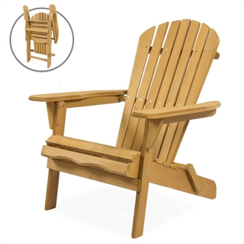 QuikFurn All Weather Adirondack Large Foldable Chair Natural Finish