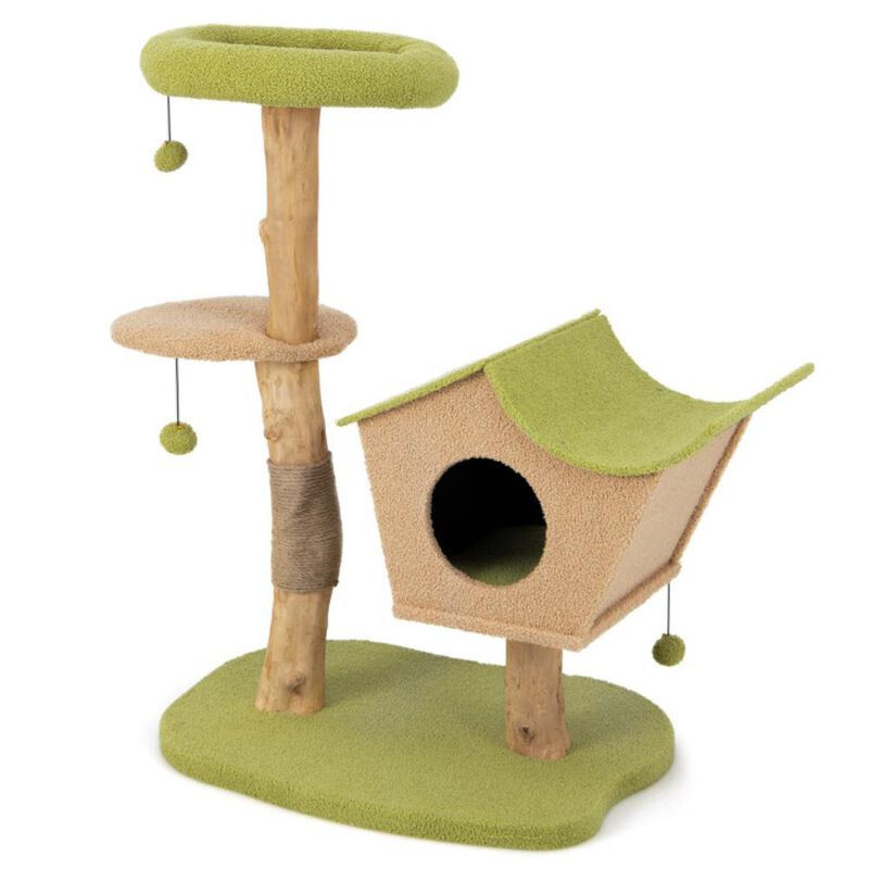 Hivvago 43 Inch Wooden Cat Tree with Padded Top Perch