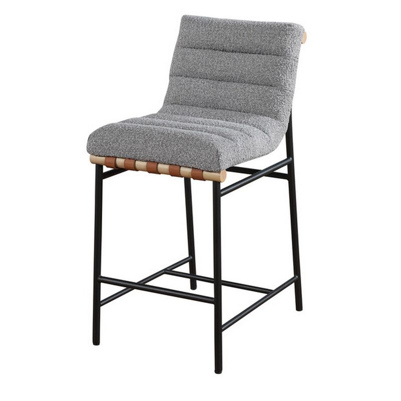 Kive 26 Inch Counter Height Stool Chair, Boucle Channel Tufted, Light Gray - Benzara