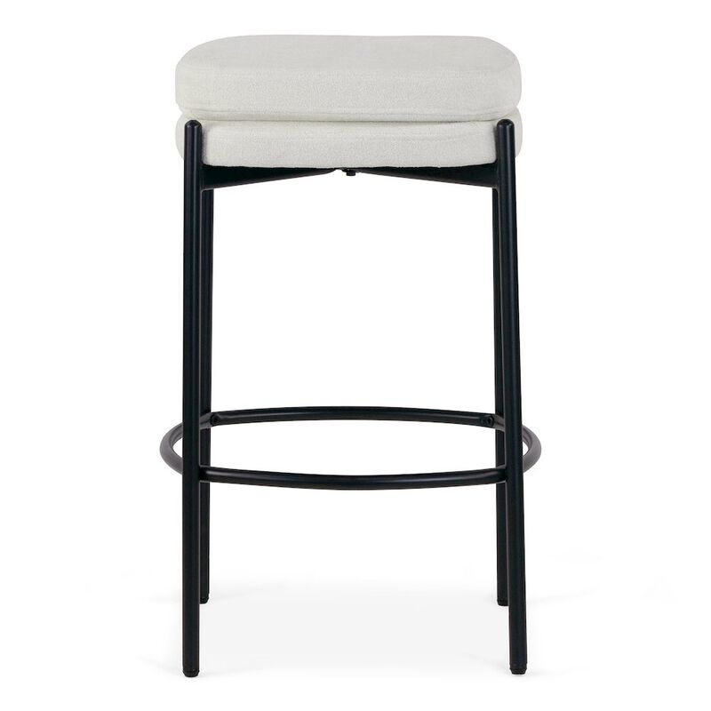 Glamour Home Set of 2 Avril White Boucle Backless Counter Stool with Black Metal Legs