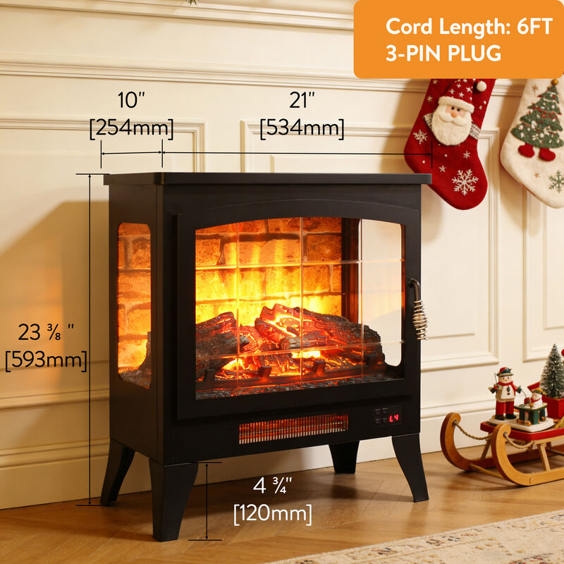21" Three-sided Freestanding Electric Fireplace Stove Heater with 3D Flame Effect with Remote Control image number 9