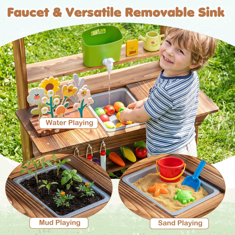 Kids Outdoor Mud Kitchen with Faucet and Planter for Ages 3+ image number 4