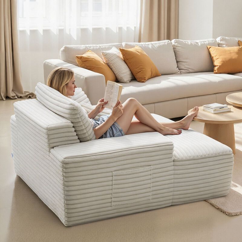 Boneless Chaise Lounge Chair, Oversized Upholstered Reading Sofa with Pillows - Beige image number 1