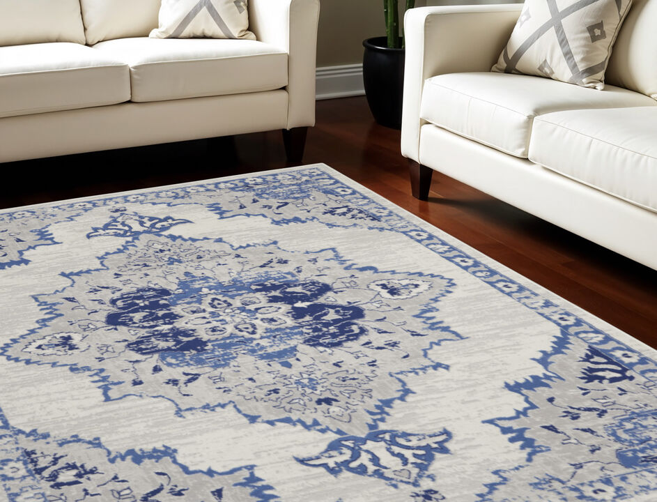 HomeRoots Floral Medallion Distressed Non Skid Area Rug