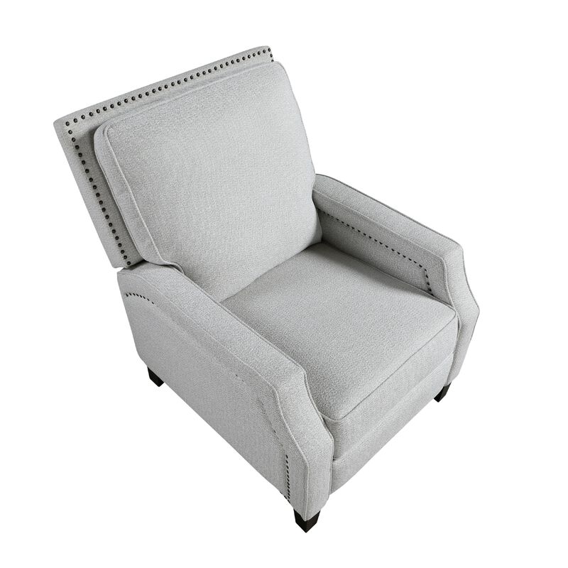 Berry Manual Push Back Recliner Chair, Gray Chenille Nailhead Trim