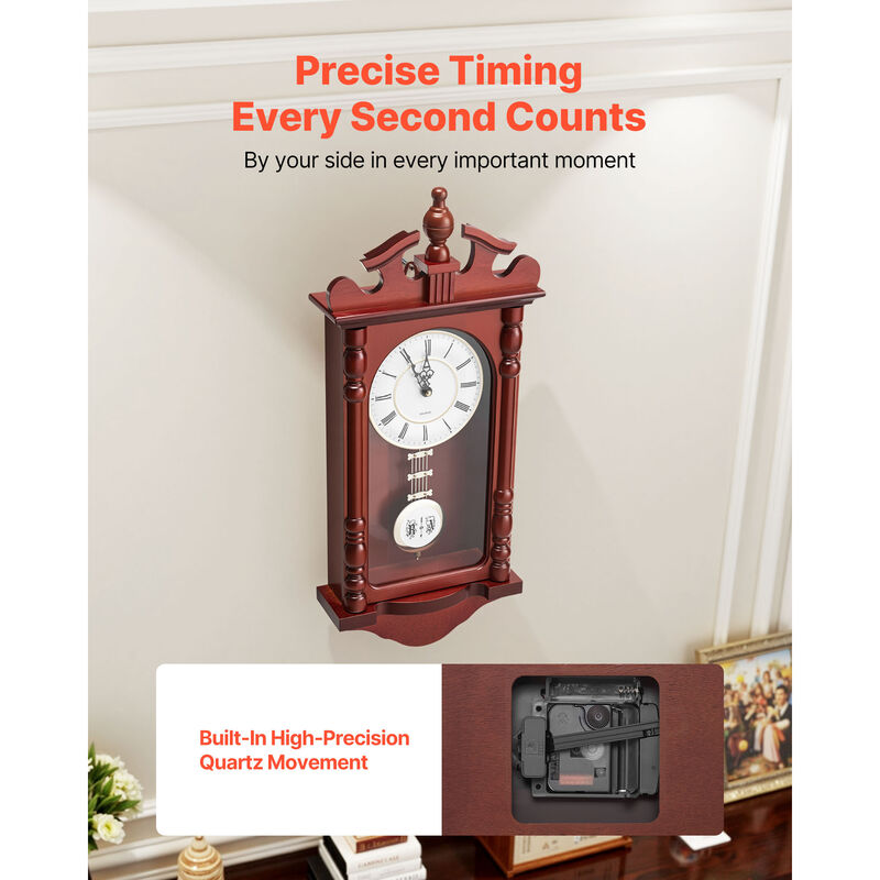 Grandfather Clock Vintage Pendulum Wall Clock 23.2 in with Quartz Movement image number 3
