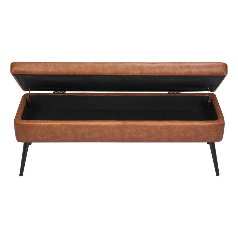 Modern Leather Storage Ottoman Bench with Metal Legs, Entryway Shoe Bench Seat, Brown image number 8