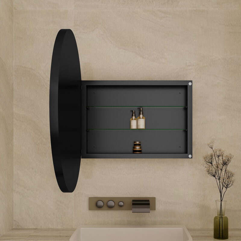 ELEMENT ACE Modern Round Metal Medicine Cabinet with Adjustable Shelves - Elegant Bathroom Storage Solution image number 3