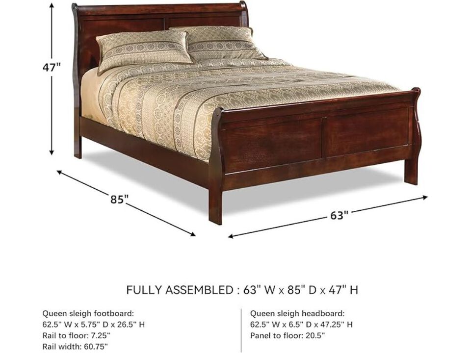 Alisdair Queen Sleigh Bed &ndash; Traditional Solid Wood Frame, Dark Brown Finish