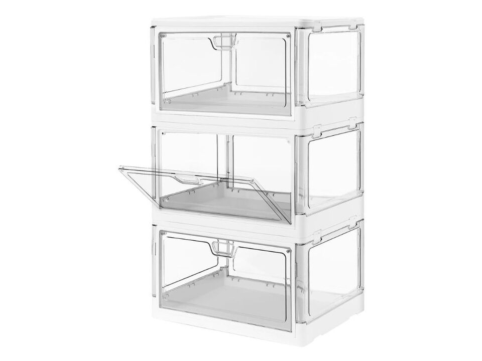 3-Pack Clear Stackable Storage Bins | Magnetic Doors for Closet Organization
