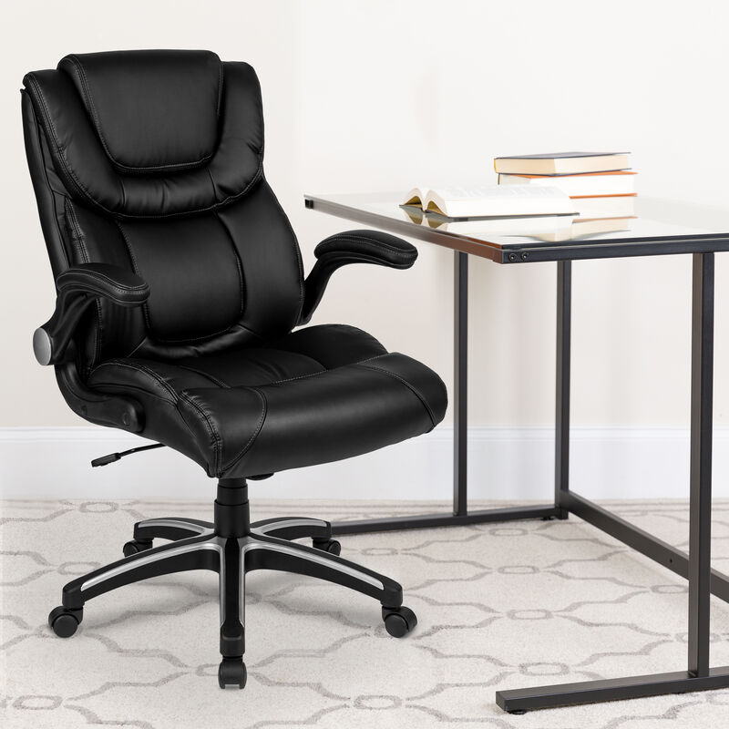 Hansel High Back Black LeatherSoft Executive Swivel Office Chair with Double Layered Headrest and Open Arms