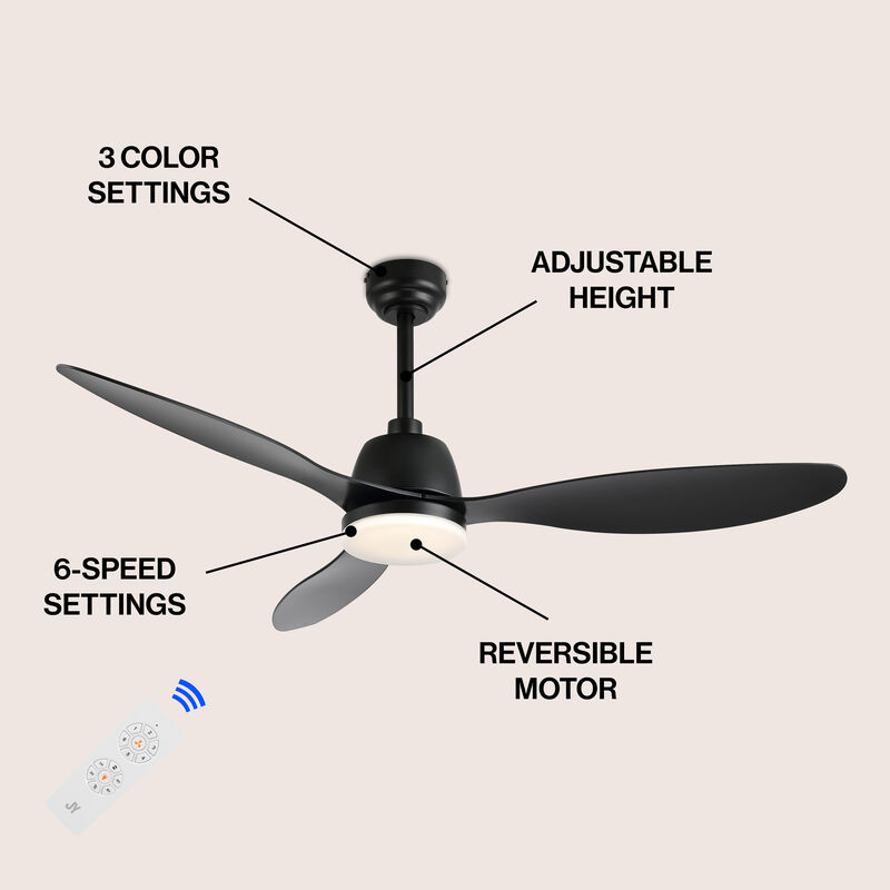 Audie Classic Industrial Iron/Plastic App/Remote-Controlled 6-Speed Integrated LED Ceiling Fan