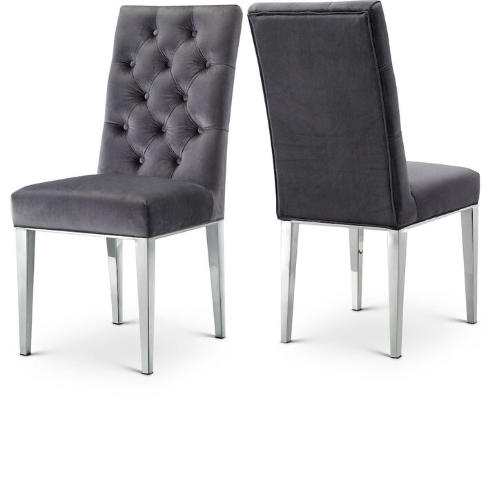 Meridian Furniture Juno Grey Velvet Dining Chair, Set of 2
