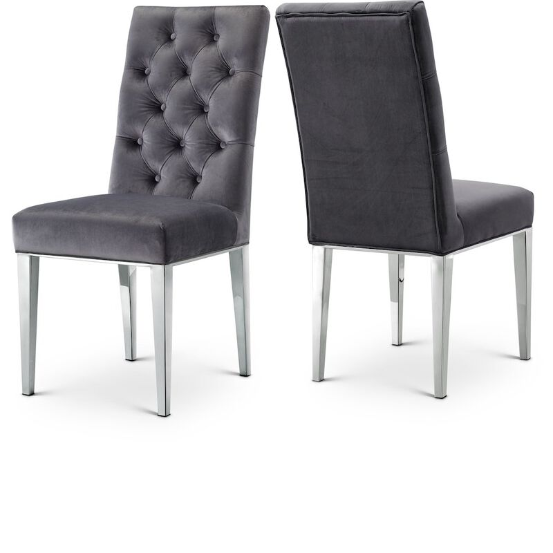 Meridian Furniture Juno Grey Velvet Dining Chair, Set of 2