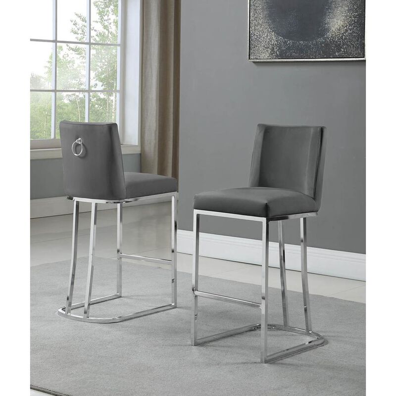 Best Quality Furniture 24 Velvet Counter Stool, Dark Grey, Chrome Base (Set of 2)