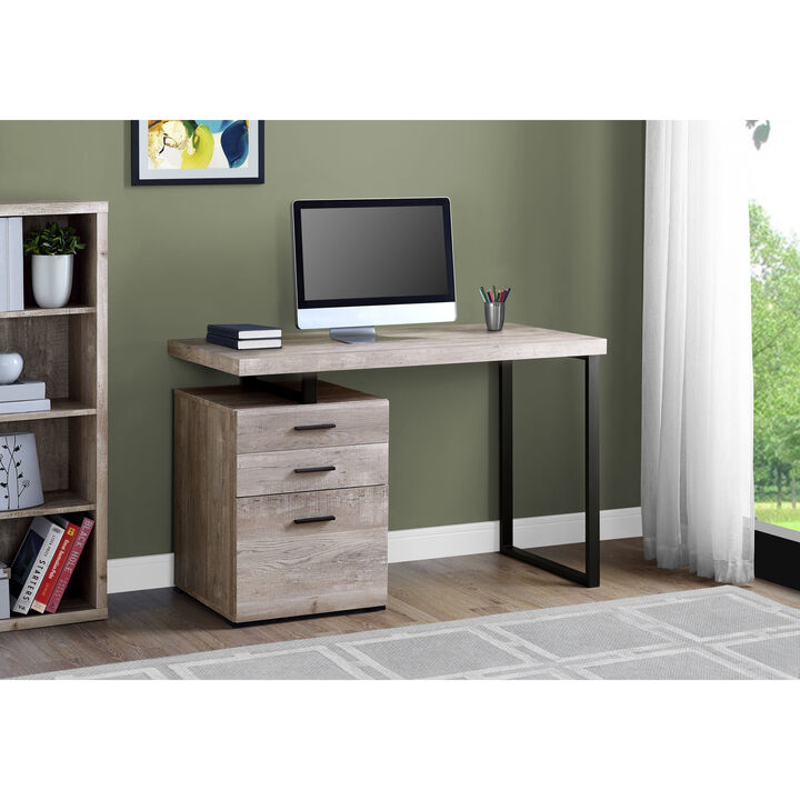 Monarch Specialties I 7410 Computer Desk, Home Office, Laptop, Left, Right Set-up, Storage Drawers, 48"L, Work, Metal, Laminate, Beige, Black, Contemporary, Modern