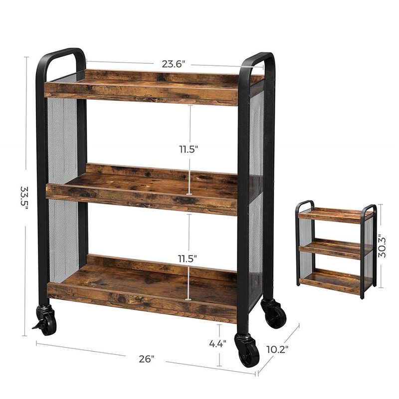 Rustic Brown Rolling Cart Slim Kitchen Cart for Narrow Spaces, Easy Assembly with Casters for Kitchen and Bathroom