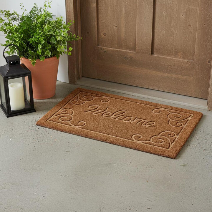 HomeRoots 18" X 30" Beige and White Coir Vines Welcome Outdoor Door Mat
